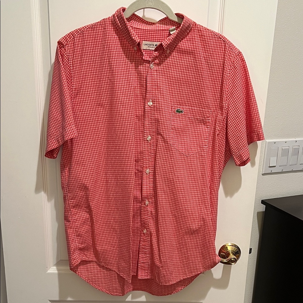 Lacoste Men's Red Gingham Button Down Shirt
